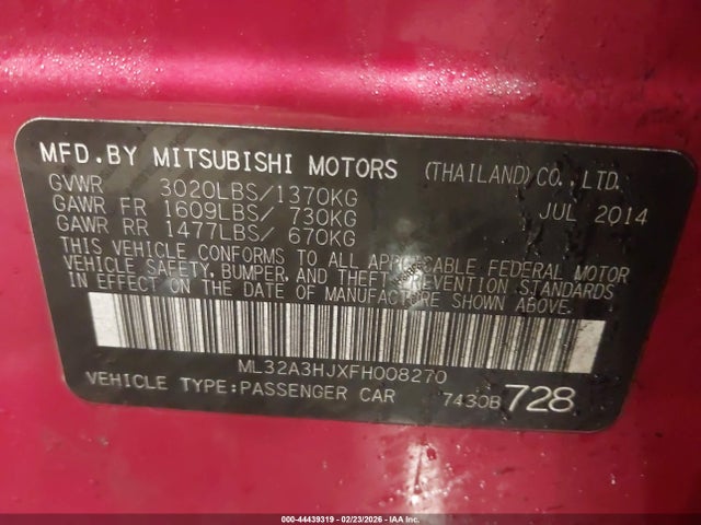 2015 MITSUBISHI MIRAGE ML32A3HJXFH008270 Photo 8