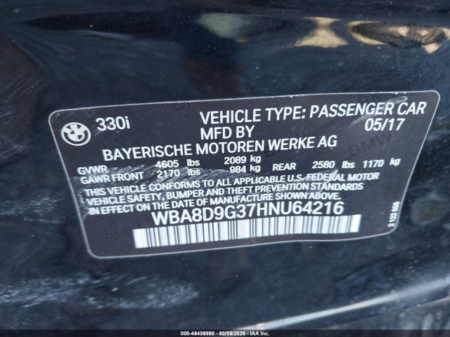 Aukcja sprzedaży 2017 Bmw 330i Xdrive, vin: WBA8D9G37HNU64216, numer aukcji: 44439390