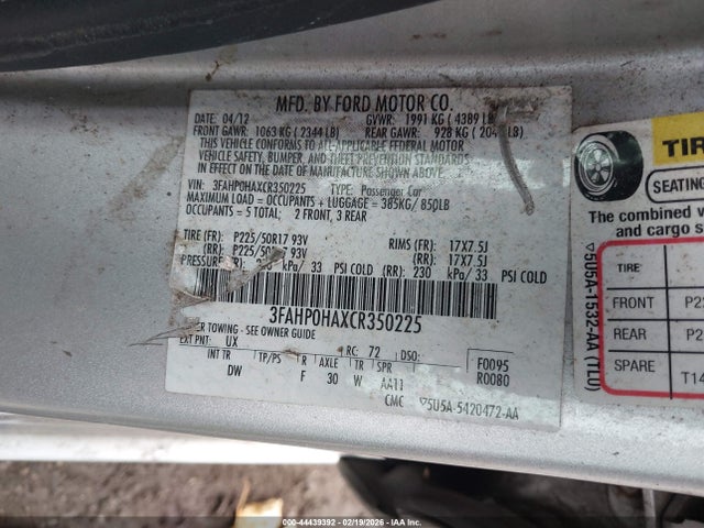 2012 FORD FUSION 3FAHP0HAXCR350225 Photo 8