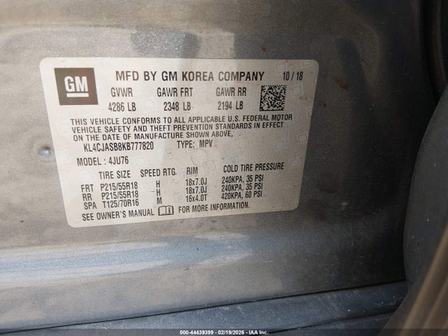 Aukcja sprzedaży 2019 Buick Encore Fwd Preferred, vin: KL4CJASB8KB777820, numer aukcji: 44439399