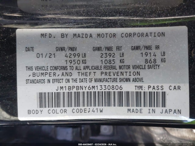 Продаж на аукціоні авто 2021 Mazda Mazda3 2.5 Turbo Premium Plus, vin: JM1BPBNY6M1330806, номер лоту: 44439407