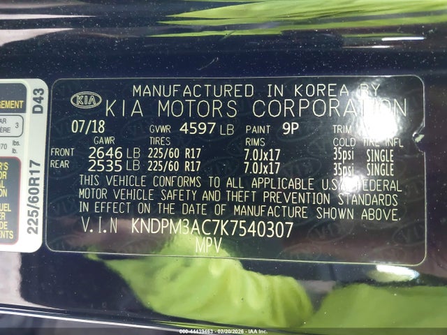2019 Kia Sportage Lx მანქანა იყიდება აუქციონზე, vin: KNDPM3AC7K7540307, აუქციონის ნომერი: 44439463