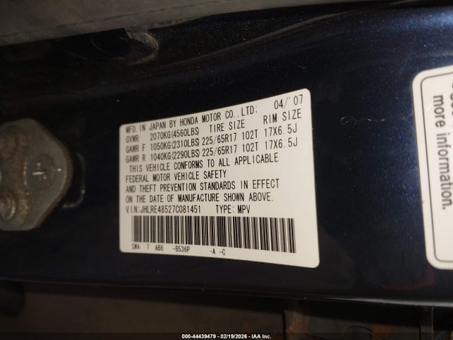 2007 HONDA CR-V JHLRE48527C081451 Photo 8