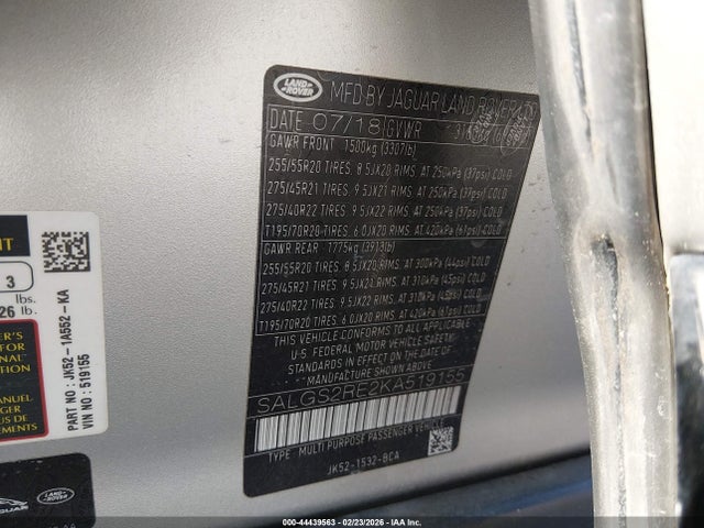 2019 LAND ROVER RANGE ROVER SALGS2RE2KA519155 Photo 8
