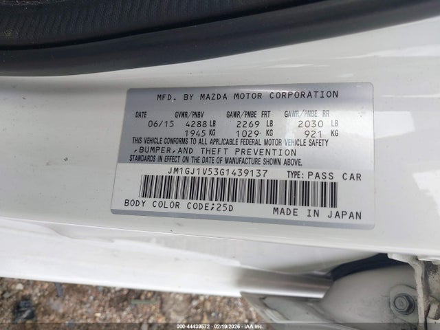 Aukcja sprzedaży 2016 Mazda Mazda6, vin: JM1GJ1V53G1439137, numer aukcji: 44439572