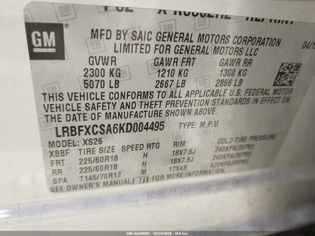 Aukcja sprzedaży 2019 Buick Envision Fwd Essence, vin: LRBFXCSA6KD004495, numer aukcji: 44439591