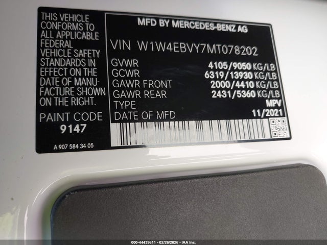 Auction sale of the 2021 Mercedes-benz Sprinter 2500 Standard Roof V6, vin: W1W4EBVY7MT078202, lot number: 44439611