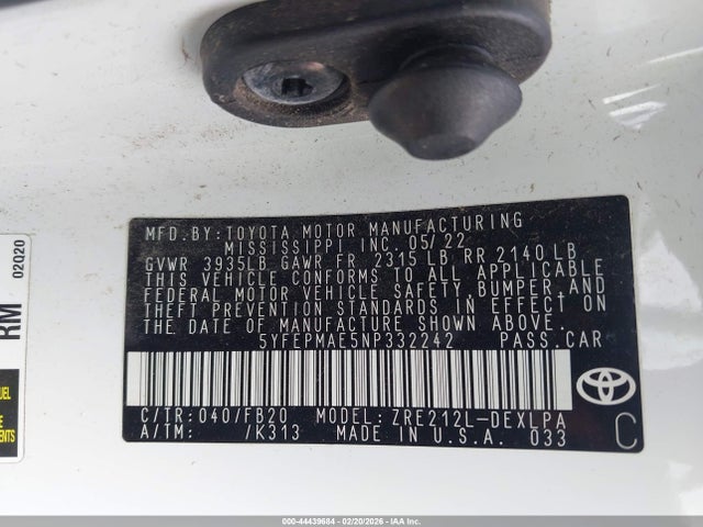 2022 TOYOTA COROLLA 5YFEPMAE5NP332242 Photo 8
