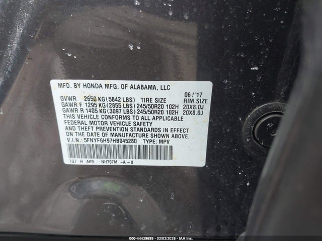 Honda Pilot Touring 2017 5FNYF6H97HB045280 Image 9