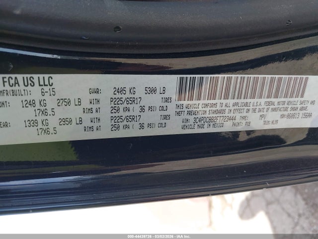 Продажа на аукционе авто 2015 Dodge Journey Sxt, vin: 3C4PDCBB2FT723444, номер лота: 44439726