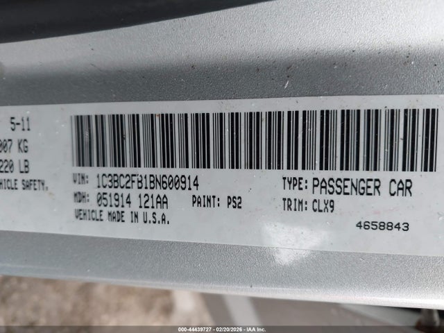 44439727 :رقم المزاد ، 1C3BC2FB1BN600914 vin ، 2011 Chrysler 200 Limited مزاد بيع