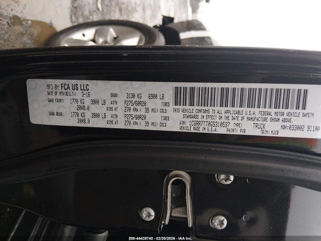 Продажа на аукционе авто 2016 Ram 1500 Big Horn, vin: 1C6RR7TT0GS310537, номер лота: 44439740