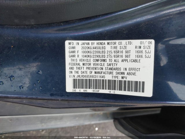 2006 HONDA CR-V JHLRD685X6C011645 Photo 8