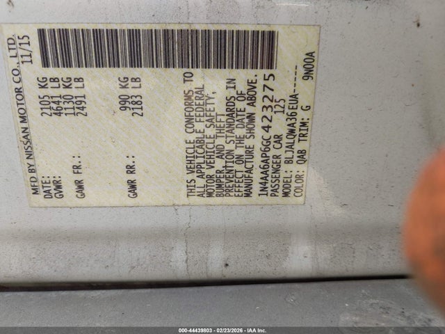 Nissan Maxima 3.5 S 2016 1N4AA6AP6GC423275 Image 9
