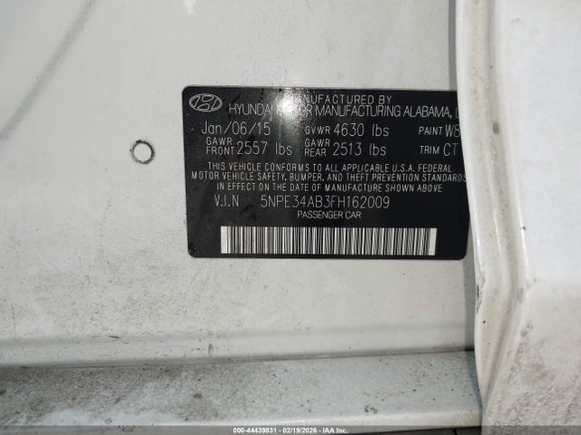 44439831 :رقم المزاد ، 5NPE34AB3FH162009 vin ، 2015 Hyundai Sonata Limited 2.0t مزاد بيع