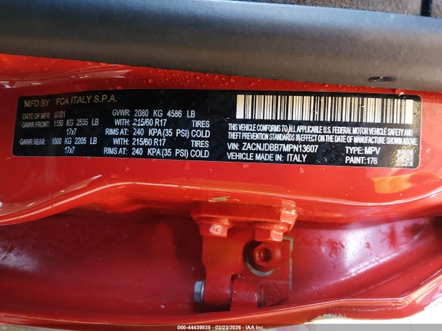2021 Jeep Renegade Latitude 4x4 მანქანა იყიდება აუქციონზე, vin: ZACNJDBB7MPN13607, აუქციონის ნომერი: 44439835