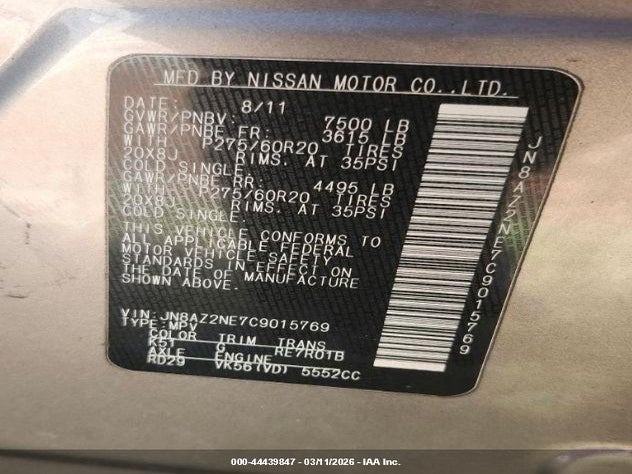 Aukcja sprzedaży 2012 Infiniti Qx56, vin: JN8AZ2NE7C9015769, numer aukcji: 44439847