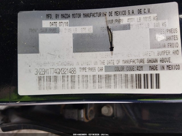 44439871 :رقم المزاد ، 3MZBM1T74GM321488 vin ، 2016 Mazda Mazda3 I Sport مزاد بيع