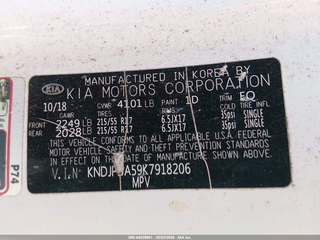 KIA SOUL + 2019 KNDJP3A59K7918206 Image 9