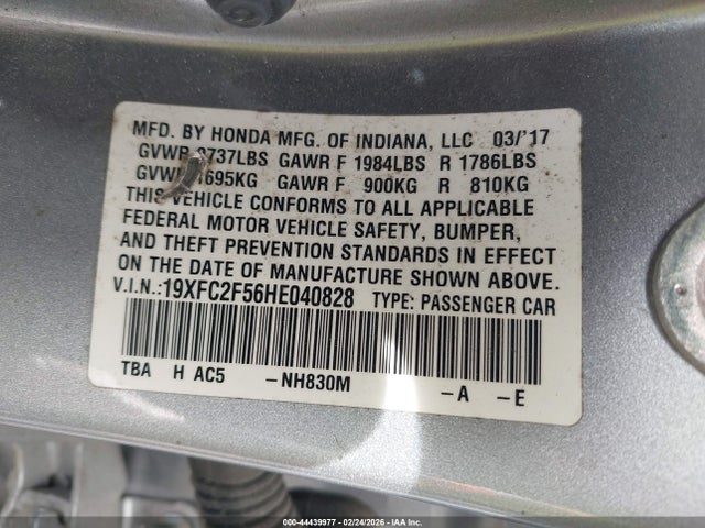 Honda Civic Lx 2017 19XFC2F56HE040828 Image 9