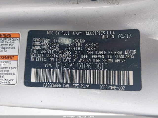 44440004 :رقم المزاد ، JF1ZCAC1XD2610819 vin ، 2013 Subaru Brz Limited مزاد بيع