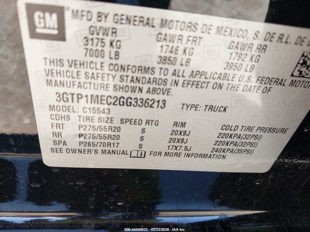 Aukcja sprzedaży 2016 Gmc Sierra 1500 Sle, vin: 3GTP1MEC2GG336213, numer aukcji: 44440033