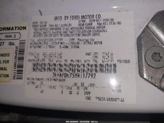 Aukcja sprzedaży 2017 Ford Fusion Se, vin: 3FA6P0H75HR117792, numer aukcji: 44440050