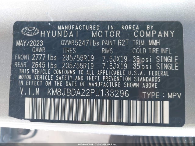 44440054 :رقم المزاد ، KM8JBDA22PU133296 vin ، 2023 Hyundai Tucson Plug-in Hybrid Sel مزاد بيع