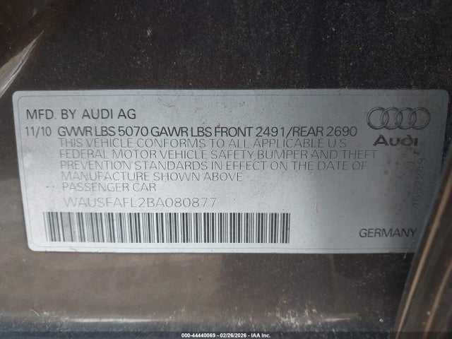 2011 AUDI A4 WAUSFAFL2BA080877 Photo 8