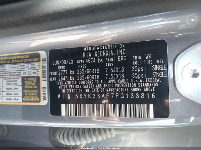 44440171 :رقم المزاد ، 5XYK33AF7PG133816 vin ، 2023 Kia Sportage Ex مزاد بيع
