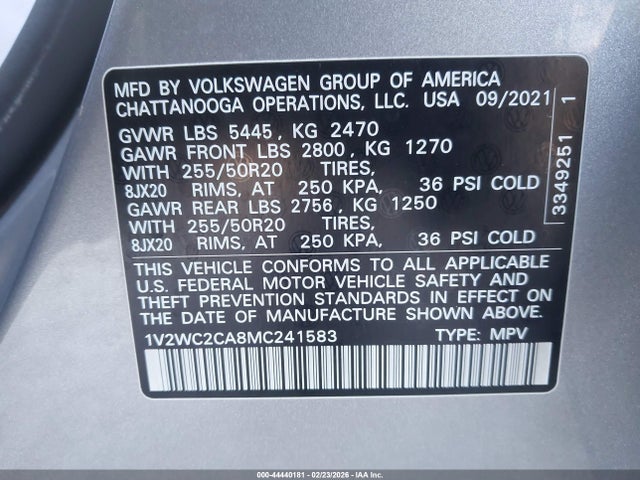 Продажа на аукционе авто 2021 Volkswagen Atlas Cross Sport 2.0t Se W/technology, vin: 1V2WC2CA8MC241583, номер лота: 44440181