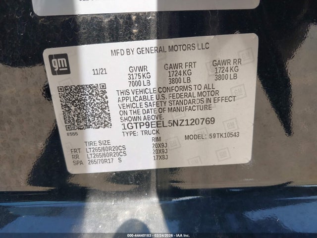Aukcja sprzedaży 2022 Gmc Sierra 1500 Limited 4wd  Short Box At4, vin: 1GTP9EEL5NZ120769, numer aukcji: 44440183