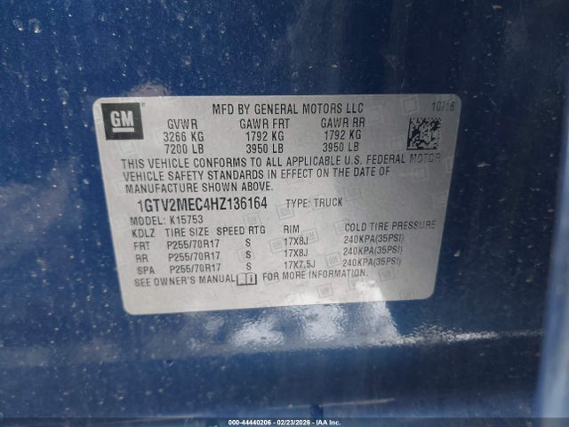 Aukcja sprzedaży 2017 Gmc Sierra 1500 Sle, vin: 1GTV2MEC4HZ136164, numer aukcji: 44440206