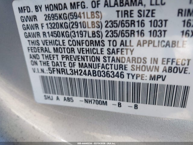 Aukcja sprzedaży 2010 Honda Odyssey Lx, vin: 5FNRL3H24AB036346, numer aukcji: 44440234