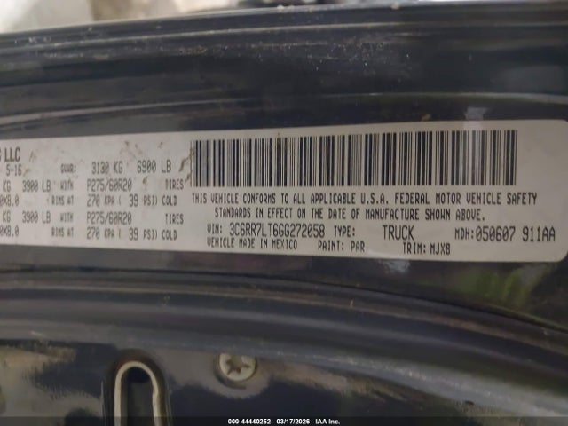 2016 Ram 1500 მანქანა იყიდება აუქციონზე, vin: 3C6RR7LT6GG272058, აუქციონის ნომერი: 44440252
