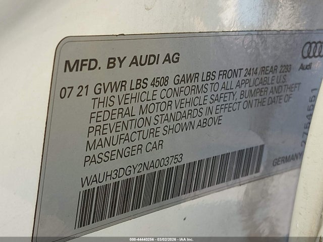 Aukcja sprzedaży 2022 Audi S3 Premium Plus Tfsi Quattro S Tronic, vin: WAUH3DGY2NA003753, numer aukcji: 44440256