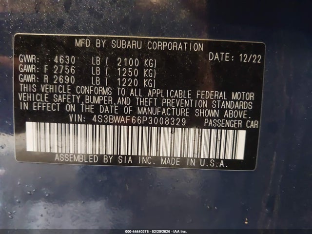 44440276 :رقم المزاد ، 4S3BWAF66P3008329 vin ، 2023 Subaru Legacy Premium مزاد بيع