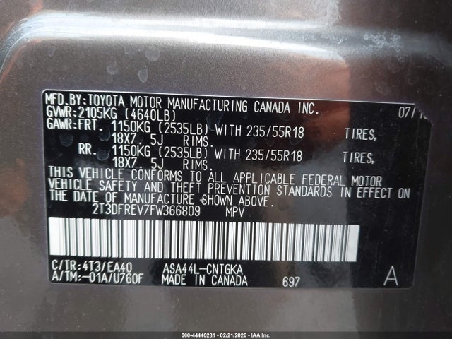 Toyota Rav4 Limited 2015 2T3DFREV7FW366809 Image 9