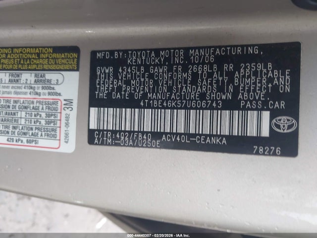 2007 TOYOTA CAMRY 4T1BE46K57U606743 Photo 8