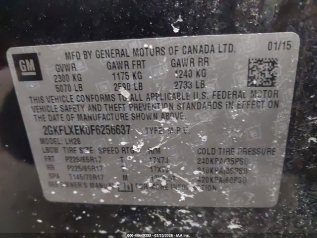 Aukcja sprzedaży 2015 Gmc Terrain Slt-1, vin: 2GKFLXEK8F6256637, numer aukcji: 44440333
