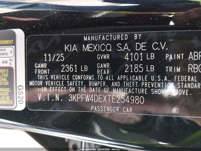 2026 Kia K4 Gt-line მანქანა იყიდება აუქციონზე, vin: 3KPFW4DEXTE254980, აუქციონის ნომერი: 44440344