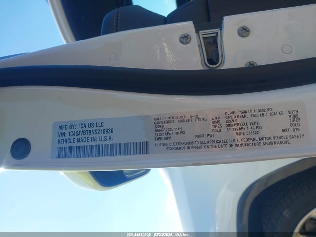 Продажа на аукционе авто 2022 Jeep Wagoneer Series Ii 4x4, vin: 1C4SJVBT9NS216936, номер лота: 44440405