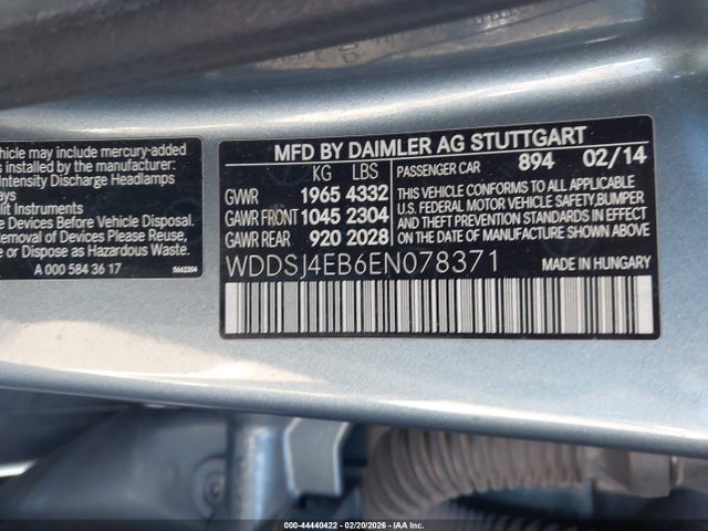 2014 Mercedes-benz Cla 250 მანქანა იყიდება აუქციონზე, vin: WDDSJ4EB6EN078371, აუქციონის ნომერი: 44440422