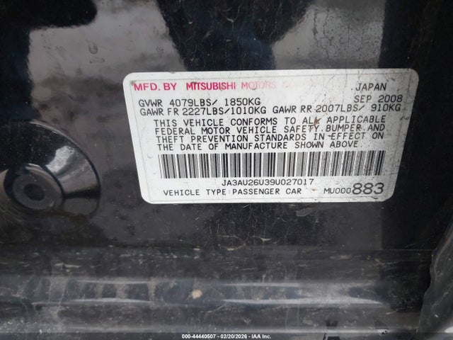 2009 MITSUBISHI LANCER JA3AU26U39U027017 Photo 8