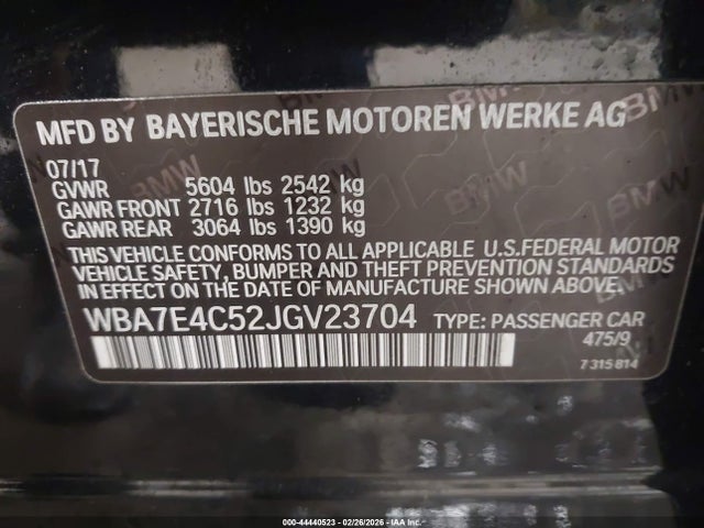 Aukcja sprzedaży 2018 Bmw 740i Xdrive, vin: WBA7E4C52JGV23704, numer aukcji: 44440523