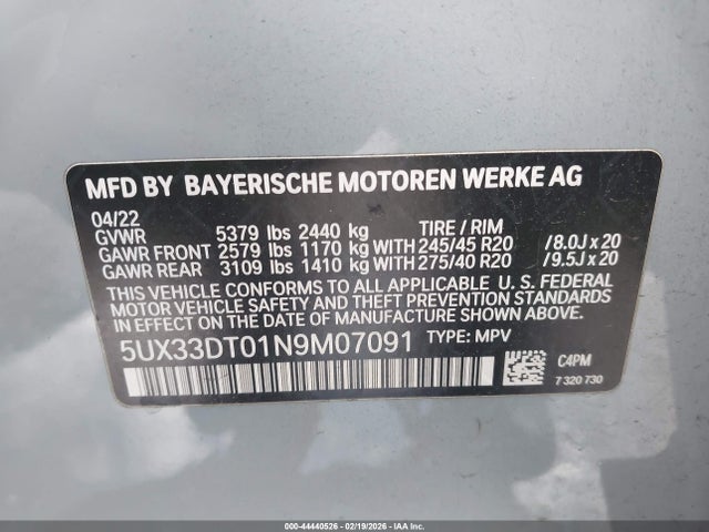 5UX33DT01N9M07091 BMW X4 Xdrive30i