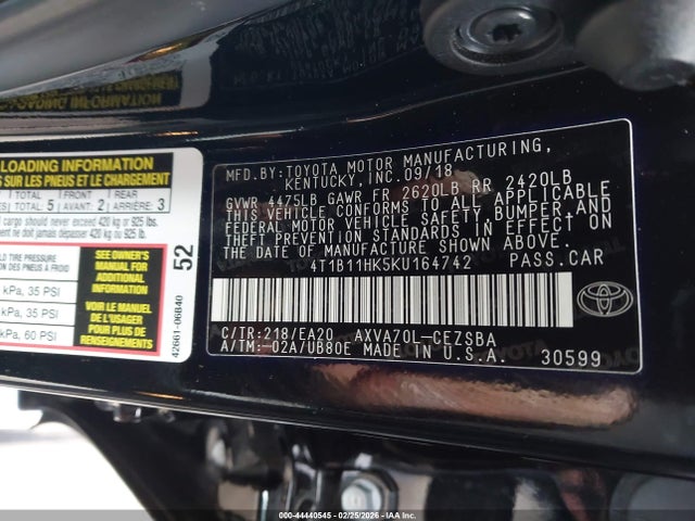 4T1B11HK5KU164742 Toyota CAMRY SE