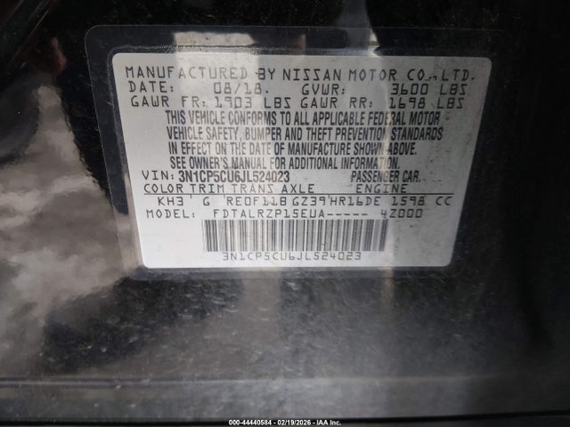 3N1CP5CU6JL524023 Nissan KICKS S