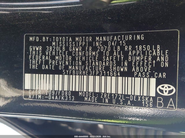 Toyota Corolla S Plus 2015 5YFBURHE3FP311664 Image 9