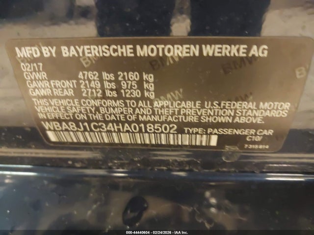 Aukcja sprzedaży 2017 Bmw 328d Xdrive, vin: WBA8J1C34HA018502, numer aukcji: 44440604